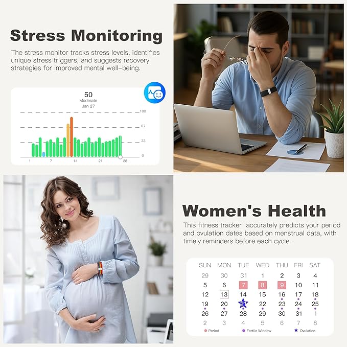 Fitness Tracker with Blood Pressure & Blood Oxygen Monitor, 24/7 Heart Rate Sleep Tracking, IP68 Waterproof Smart Watch, Step Calorie Counter, Activity Tracker for Men Women - No Subscription (Black)