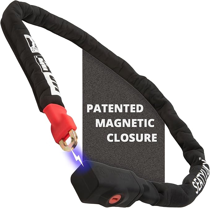 Seatylock Viking Bike Chain Lock with Key - Magnetic Patented Sold Secure Rated - Heavy Duty Anti Theft - Smart Ultra Security Bicycle Lock (55.11 Inch, Silver Rated)