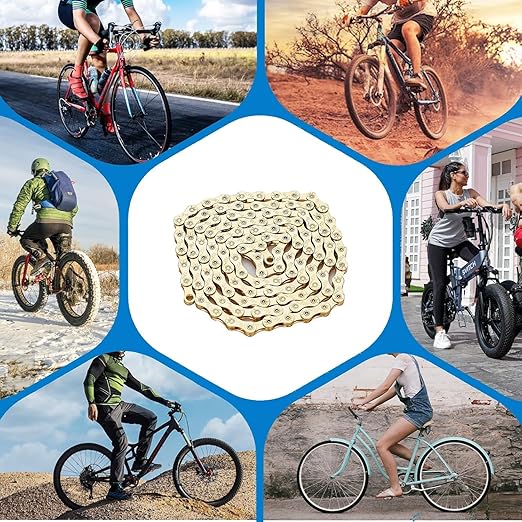 Bike Chain, 6 7 8 Speed Bike Chain 1/2" x 3/32" 116 Links Bicycle Chain for Road Mountain Folding Racing Cycling Bikes (Gold)