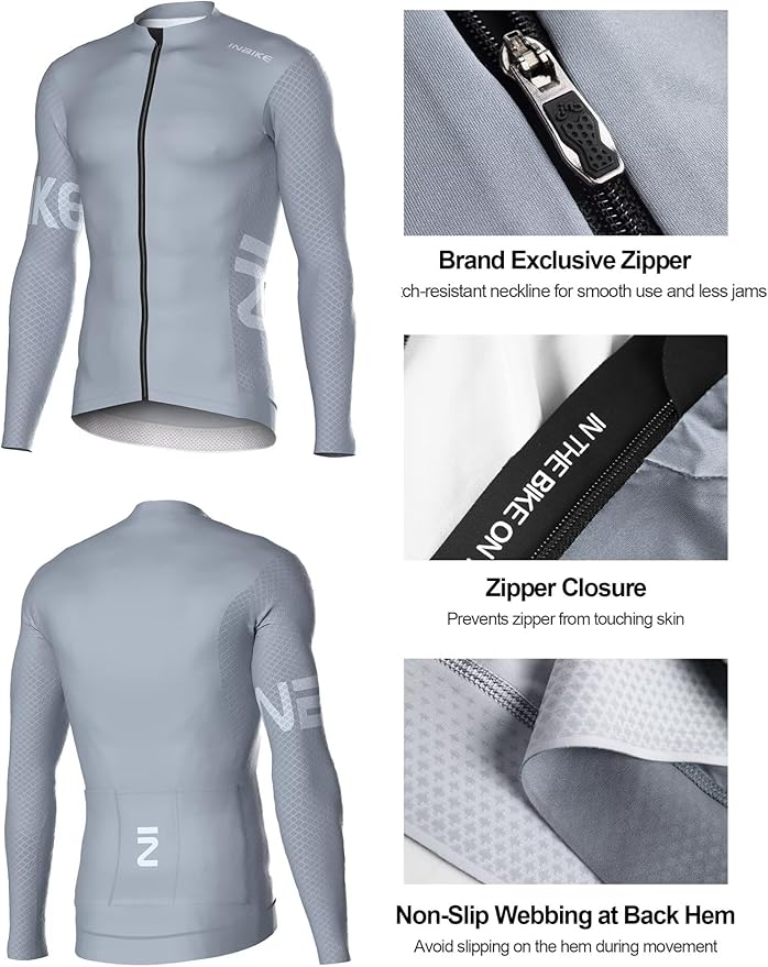 INBIKE Cycling Jersey Men, Long Sleeves Quick Dry Bike Shorts with Pockets, Moisture Wicking Bicycle Tops for Road Biking MTB