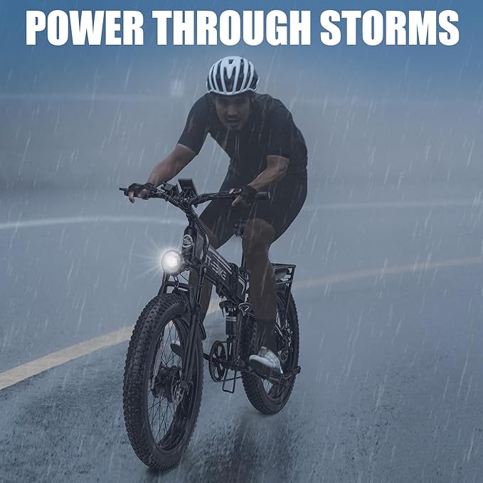 5000W Dual Motor Electric Bike for Adults, 42MPH 60V 30A Battery, 26"x4" Fat Tire Folding All Terrain Ebike, Full Suspension Electric Bicycle with Shimano 7-Speed Gear-4