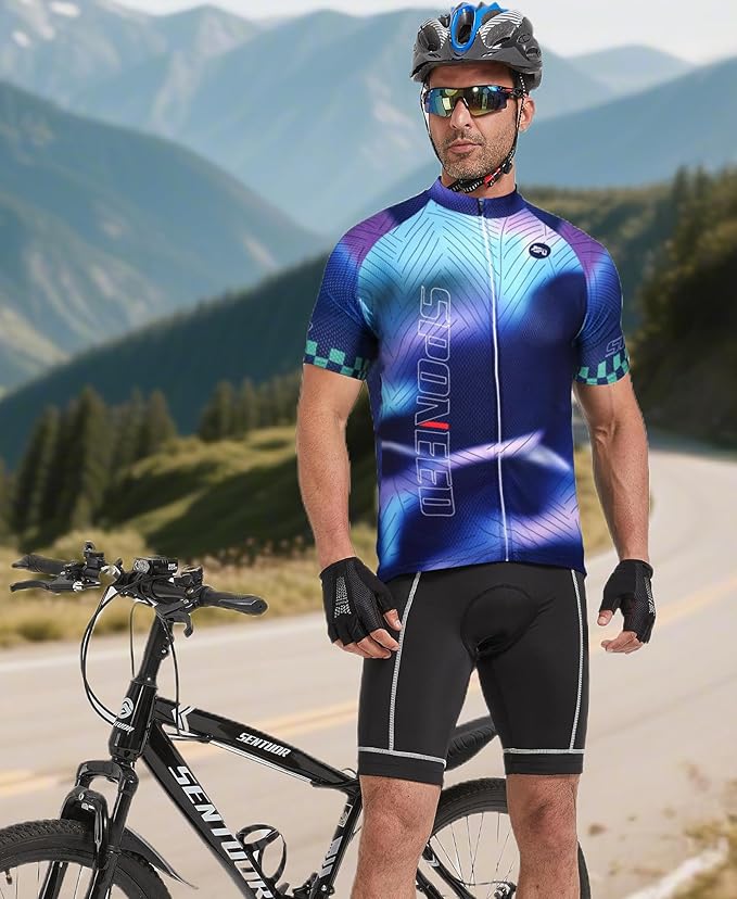 sponeed Men's Cycling Jerseys Tops Biking Shirts Short Sleeve Bike Clothing Full Zipper Bicycle Jacket with Pockets