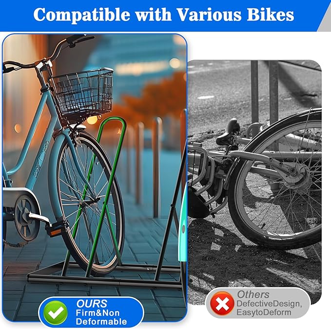 Tuenort Floor Bike Rack, Bike Stand for Garage, Outdoor For Mountain Floor Bike Rack, Heavy Duty For Bicycle Garage, Space-Saving 5 Bicycle Holder For Home, Yard, Office, Black