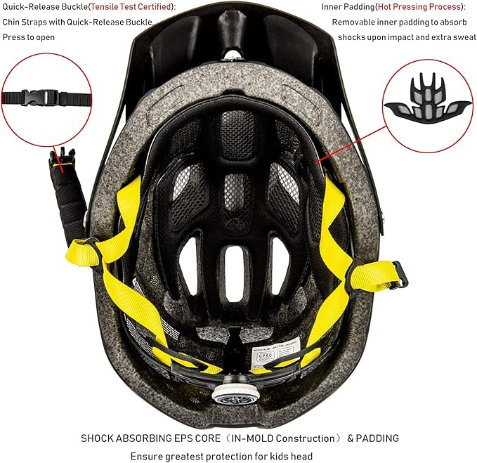 Kids Bike Helmet for Boys and Girls Ages 8-14 Adjustable Youth Helmet with Detachable Visor Lightweight, Safe & Stylish Cycling Bicycle Helmets for Kids 54-57cm
