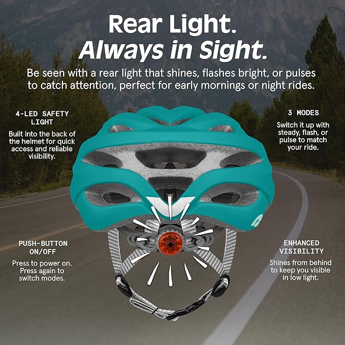 Retrospec Silas Road Bike Helmet with 24 Air Vents & Built-in LED Safety Light - Adjustable Adult Cycling Protection 54-61cm - Padded & Lightweight Design