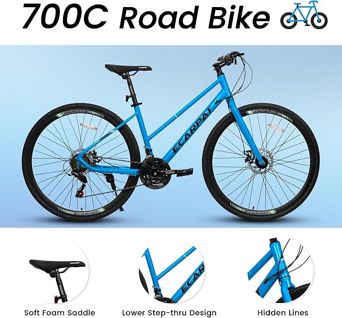 700C Road Hybrid Bike for Adult, 21-Speed Road Bike Cross Country Bicycle
