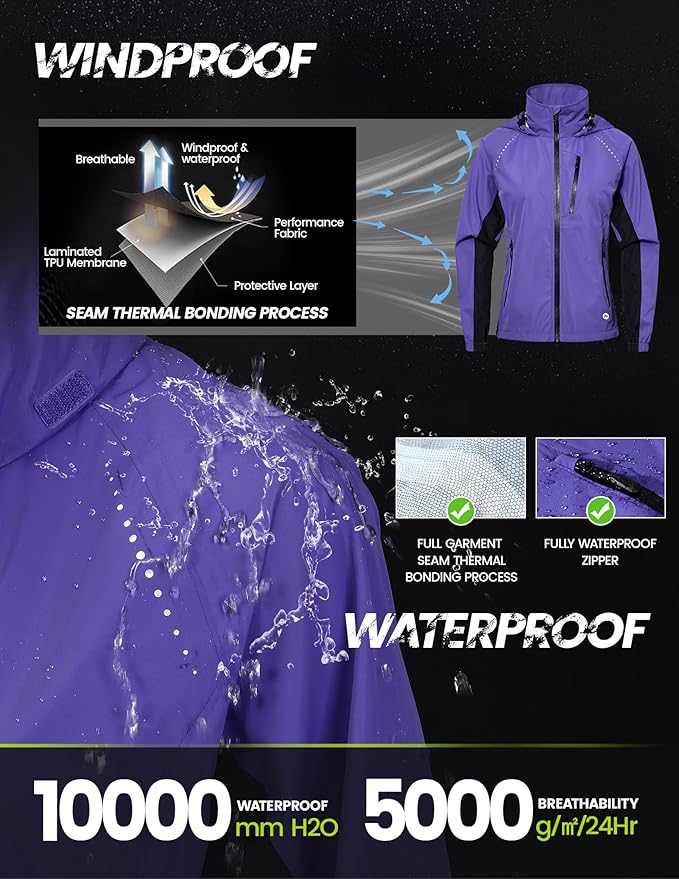 Nepest Womens Cycling Rain Jackets Lightweight Waterproof Biking Running Windbreaker UPF 50+ Reflective Packable Hooded