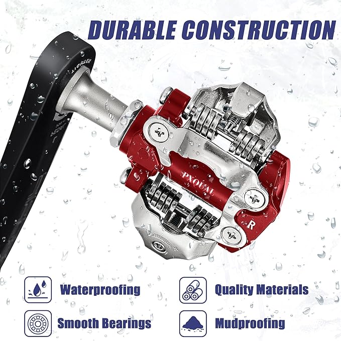 SPD Bike Pedals, 9/16 "Mountain Bike Pedal, Aluminum Alloy Sealed Clipless Pedals Compatible with SPD Type Cleats - Easy Clip in & Out
