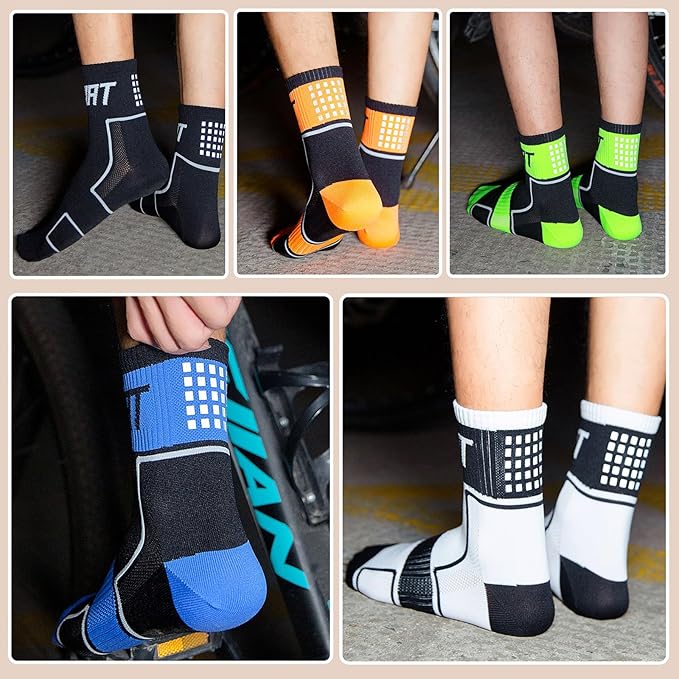 5 Pairs Cycling Socks for Men Compression Athletic Crew Socks Reflective Bike Sock for Hiking Running Climbing Basketball