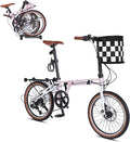 20 inch Folding Bike for Adults, 7-Speed Commuter Bike for Women Men, Foldable Bicycle Extra Light with Basket/Adjustable Seat,Front & Rear Disc Brakes Compact Urban Bikes for City Commuting