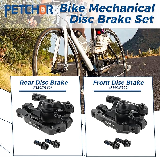 Mechanical Disc Brake Set, 1 Pair Front & Rear Calipers for MTB, Road, Folding Bikes, Aluminum Alloy Dual Piston Design, Includes Mounting Adapter