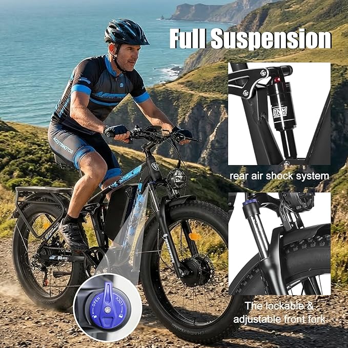 8000w Electric Bike for Adults, 60V 32Ah Battery Ebike, Fat Tire & Long Range Electric Bicycles, 210Nm Mountain Bike Full Suspension, Hydraulic Brake Electric Bicycle
