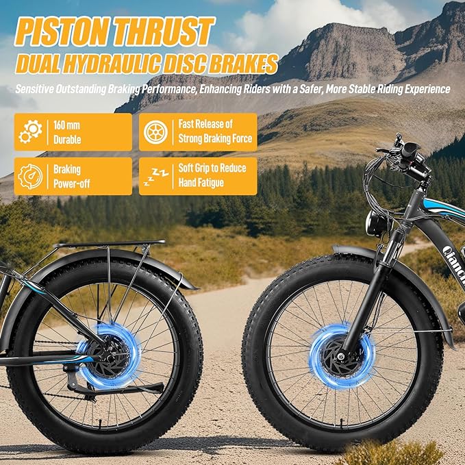 Qianchice Dual Motor Electric Bike for Adults-5000W Peak, 52V 36AH Battery, 40-45MPH 100 Miles Long Range Ebike, Fat Tire 26*4.0Inch, 21-Speed Hydraulic Brake, Electric Bicycles for Mountain Commuter