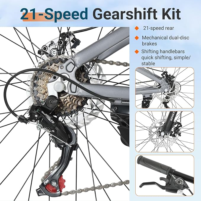 SPATIAL Mountain Bike, 20/24/26/27.5/29 inch Outdoor Cycling Bike,21/8 Speed Lightweight Aluminum Frame | Dual Disc Brakes,Adjustable Ergonomic Seat for Men Women Adult Teens