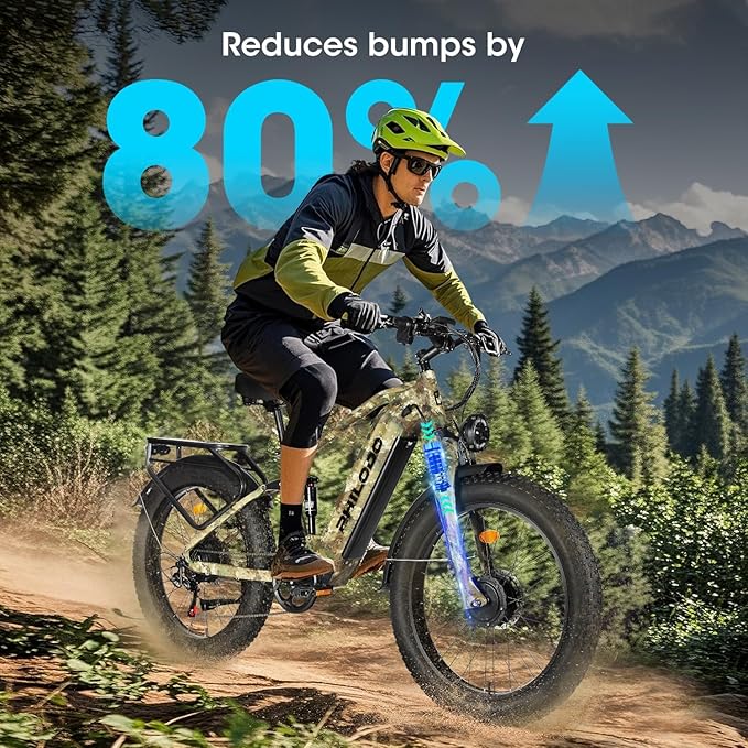 PHILODO Electric-Bike for Adults, Dual-Motor-Ebike Hunting-Ebike 5000W, 60V 32AH Long Range Dirtbike, Fat-Tire-Electric-Bicycle, Full Suspension for Off-Road Snow Sand