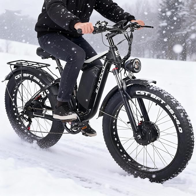 6000W Electric Bike for Adults, 52V 32AH Dual Motor E-Bike, Up to 100Mile & 45MPH All-Terrain Fat Tires Full Suspension 24/26 Inch Electric Bicycles Hydraulic Disc Brake for Road UL2849 by SGS