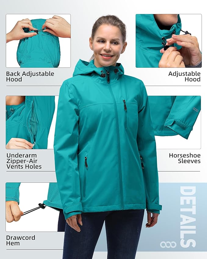 33,000ft Packable Rain Jacket Women Lightweight Waterproof Raincoat with Hood Cycling Bike Jacket Windbreaker