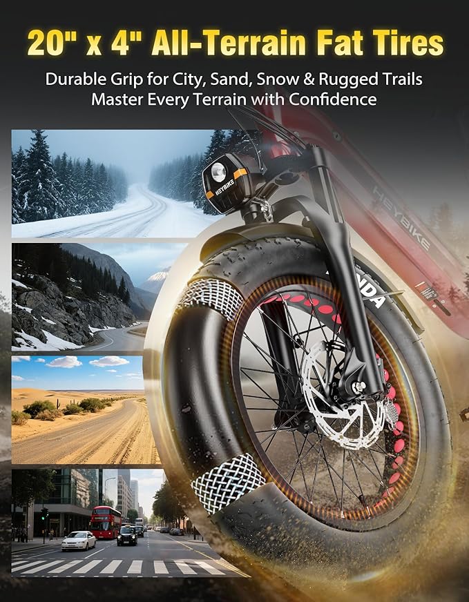 Heybike Ranger Foldable Electric Bike for Adults, 1200W/1800W Peak Motor, 28/32MPH E Bike, 55/90 Miles Range, 20"x4.0" Fat Tire Ebike with Removable Battery, Hydraulic Brakes for Snow, Beach,Commuting