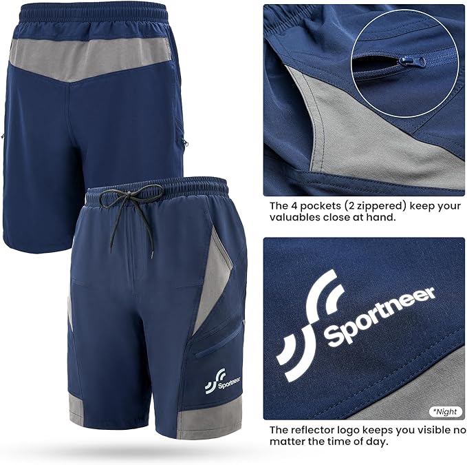 Sportneer Bike Shorts for Men: 3D Padded Lightweight Riding Biking Cycling Mountain Bike Shorts for Men with Zipper Pockets