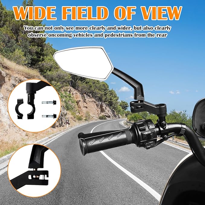 Hestya 1 Pair Handlebar Bike Mirror 360° Rotatable and Adjustable Universal Fit Rearview Bicycle Mirrors Glass Lens Safe Cycling Accessories for Scooter, E-bikes, Mountain Bikes, Road Bicycles