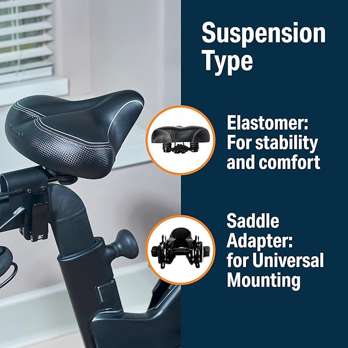 Bikeroo Extra Wide Replacement Saddle - Fits Indoor & Outdoor Bicycles - Steel Spring & Elastomer Suspension - Center Cutout - Memory Foam