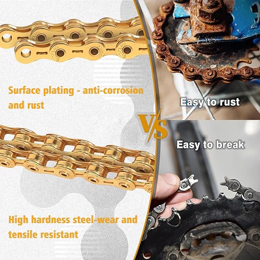 BUCKLOS 6/7/8/9/10/11/12 Speed Bike Chain, High Performance Lightweight Bicycle Chains for Road Bike/Mountain Bike/Ebike,Compatible with Shimano, SRAM, Campagnolo Silver/Gold