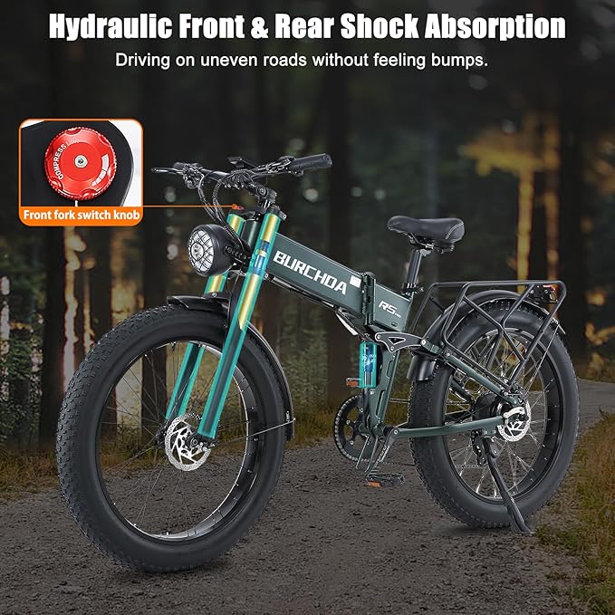 Electric Bike for Adults 1500W Peak 30 MPH E-Bike 70-140 Mile, 48V 20/40 Ah Removable Battery, 26" Fat Tire Electric Dirt Bike, Full Suspension, Dual Hydraulic Disc Brakes, 7 Speed