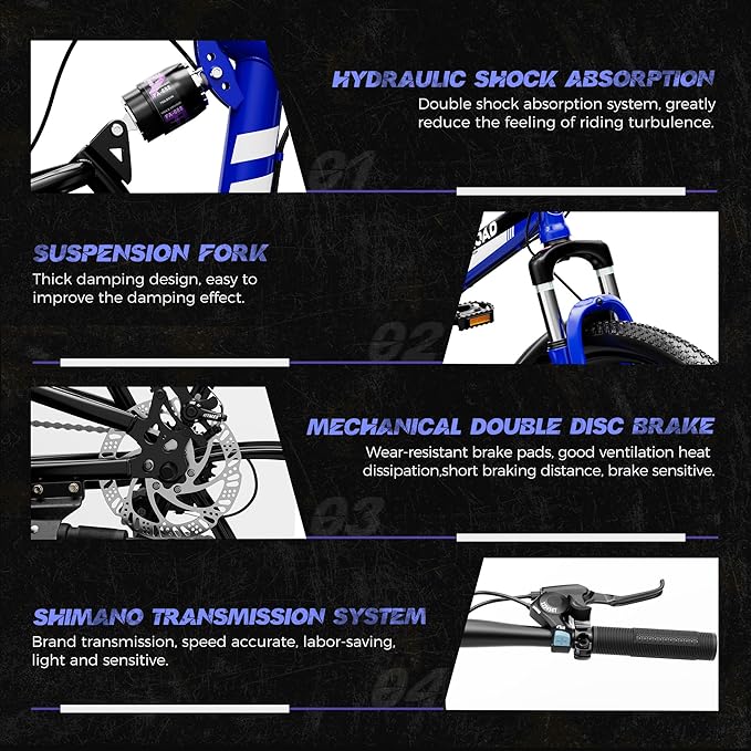 26 inch Folding Mountain Bike, Carbon Steel Frame and 21 Speed, Double Disc Brake and Dual Suspension Folding Bike for Adults/Men/Women, Easy Assembly Bicycle