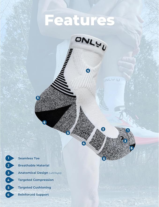 only U Quarter Running Socks – Premium Performance Moisture-Wicking Athletic Socks with Cushioned Anti-Blister Arch Support