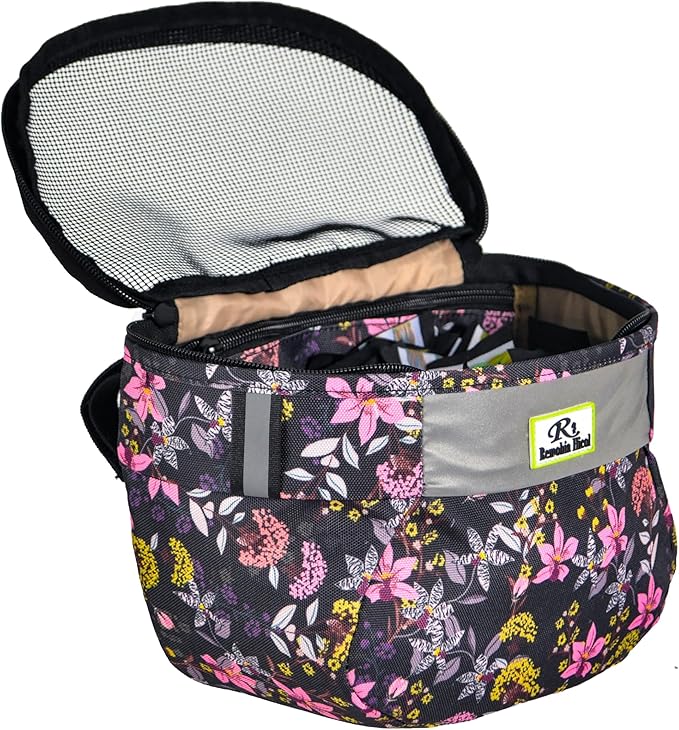 Kids Bike Basket,Durable Front Frame Bicycle & Scooter Basket Bag,Waterproof Fabric Bicycle Handlebar Bag for Boys, Girls, Toddlers with Zipper Mesh Lip (Pink Flower)