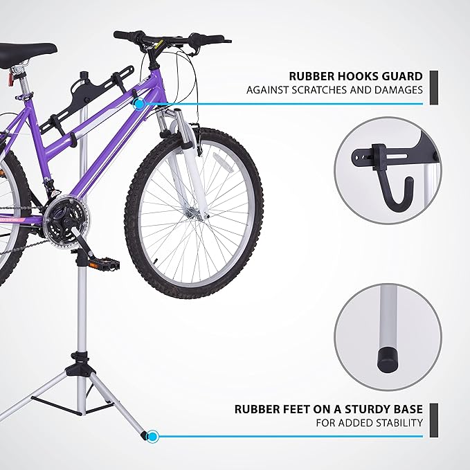 RaxGo Bike Storage Rack, Bicycle Stand for Garage & Apartments, Adjustable Height, Freestanding & Foldable Design, Fits Mountain, Road & Other Styles, for Indoor Use
