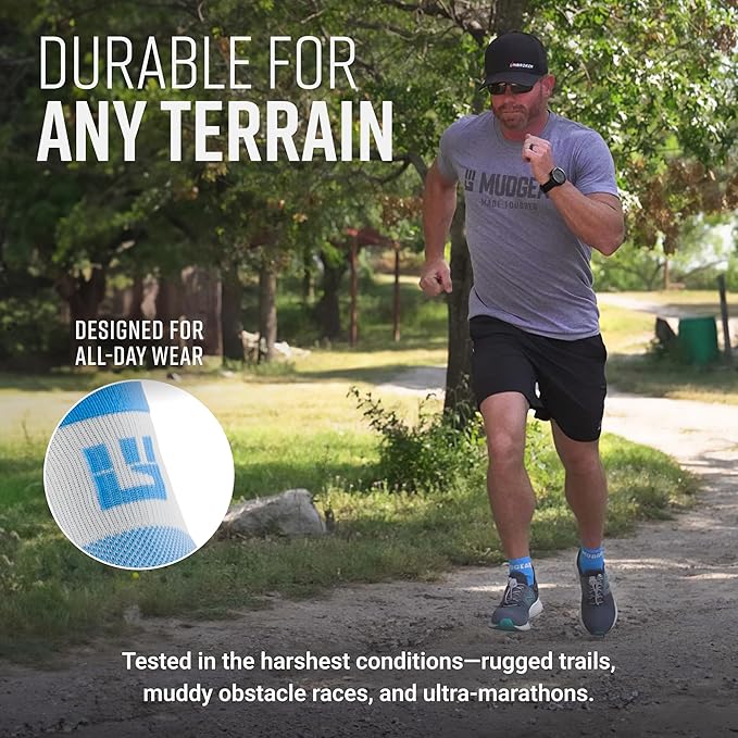 MudGear Quarter Crew Trail Socks, Blister-Resistant, Sweat-Resistant & Quick-Drying, Cushioned Footbed, Made in USA, 2-Pack