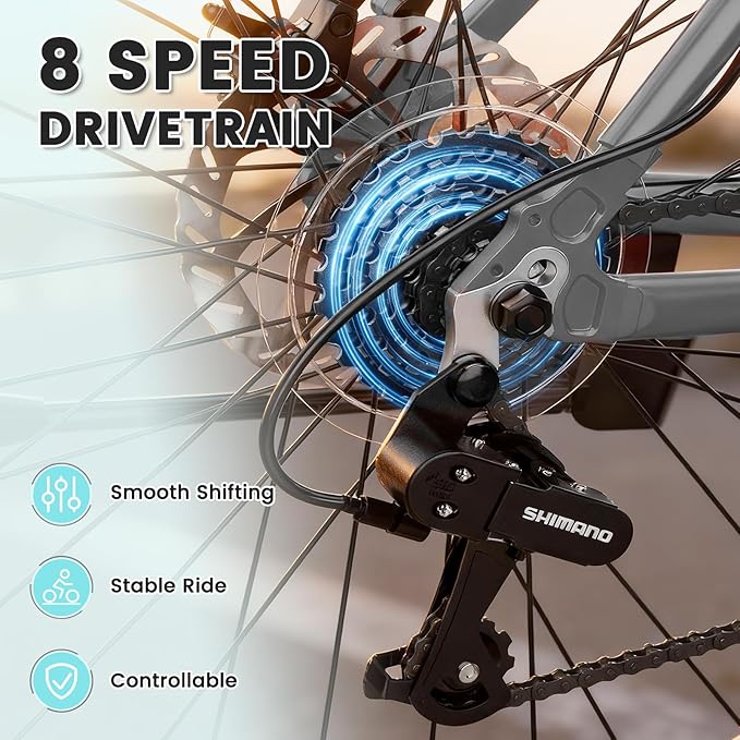 NAIZEA 700C Hybrid Bike for Adults, Aluminum Frame Step-Over Bicycle, 8-Speed Vintage Retro Road Bike for Men and Women, City Commuter Cycling, Multiple Colors