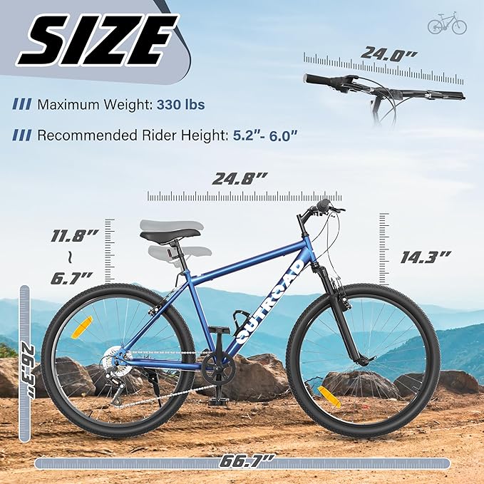 Betterland 26 Inch Mountain Bike, 7-Speed Adult Bike with Dual V Brakes, Outdoor Cycling Bike with High Carbon Steel Frame and Front Suspension, Adjustable Ergonomic Seat for Bicycle