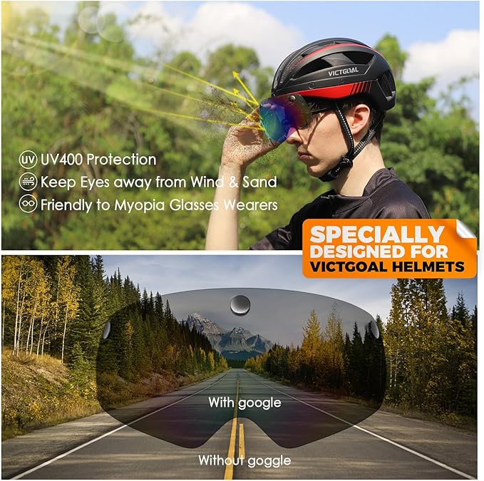 VICTGOAL Detachable Magnetic Bike Helmet Goggles Visor Especially Deisgned for VG110/VG112 Bicycle Helmet