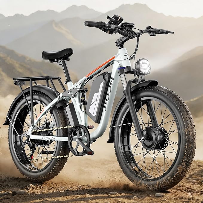 6000W Max Speed 45MPH Dual Motor Electric Bike for Adults,60V 1200Wh Removable Battery with 24" Fat Tire Up to 100 Miles Range with Full Suspension All Terrain Ebike for Men Women PU364