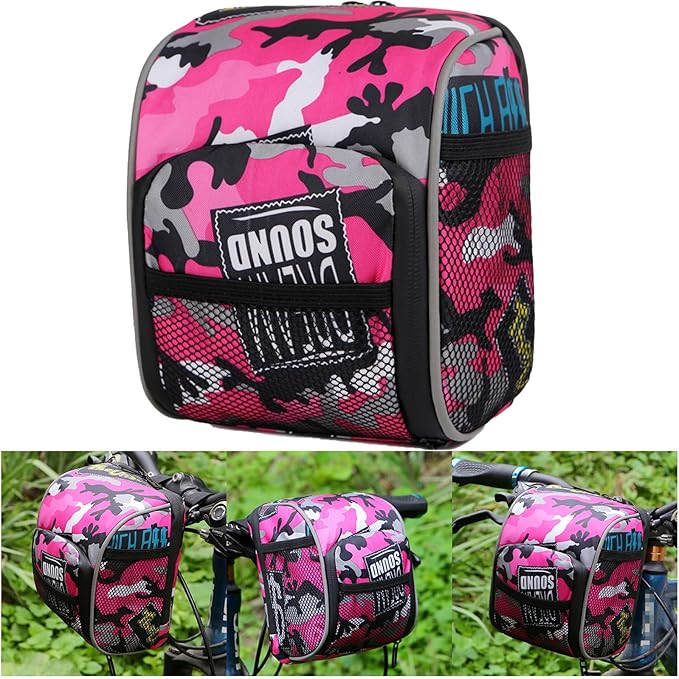 Red Camo Handlebar Bag, Waterproof Bike Frame Bag, Large Capacity Front Tube Storage for MTB and Road Bikes, Quick Mounting, 7" x 6" / 19 x 14 cm