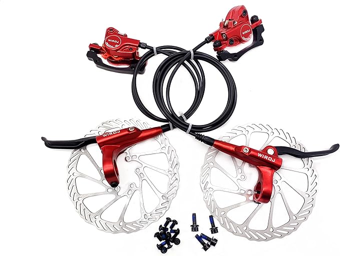 Mountain Bike Hydraulic Disc Brake Set, Front & Rear Disc Brake Kit Fit Bicycle MTB XC Trail, e-Bike, Fat Bike, Upgrade kit for Mechanical Disc Brake (Red - Bike Hydraulic Disc Brake Set)