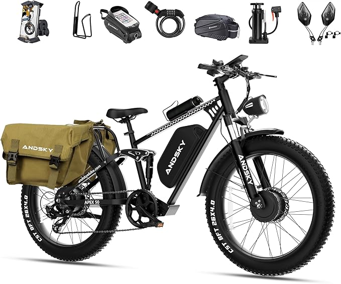 Apex 50 Electric Bike Dual Motor for Adults (CA Immediate-De'livery) 52V 25AH/48V 25AH, 26" Fat Tires Full Suspension 35MPH/100Mile, Hydraulic Brake