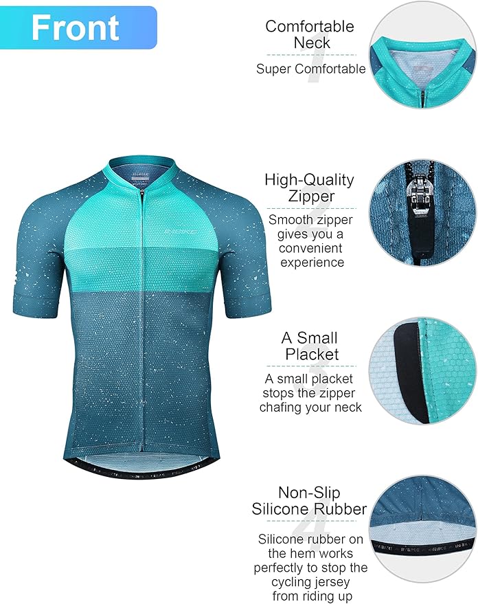 INBIKE Mens Cycling Jersey 3 Rear Pockets Moisture Wicking Short Sleeve Quick Dry Reflective Biking Shirts