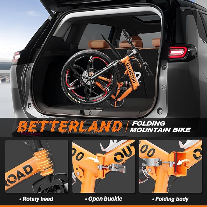 Betterland 26 Inch Adult Folding Mountain Bike, 21 Speeds Full Suspension Foldable Bikes, Dual Disc Brake, High Carbon Steel Frame Bicycle for Men Women