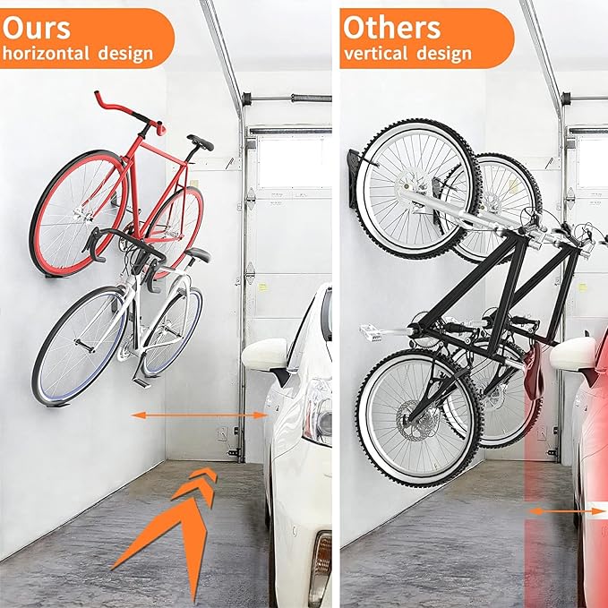 WALMANN 2 Pack Bike Pedal Hanger Wall Mount, Heavy Duty Horizontal Bike Rack for Garage Wall, Bike Display Stand for Home Holds Up to 70 LBS
