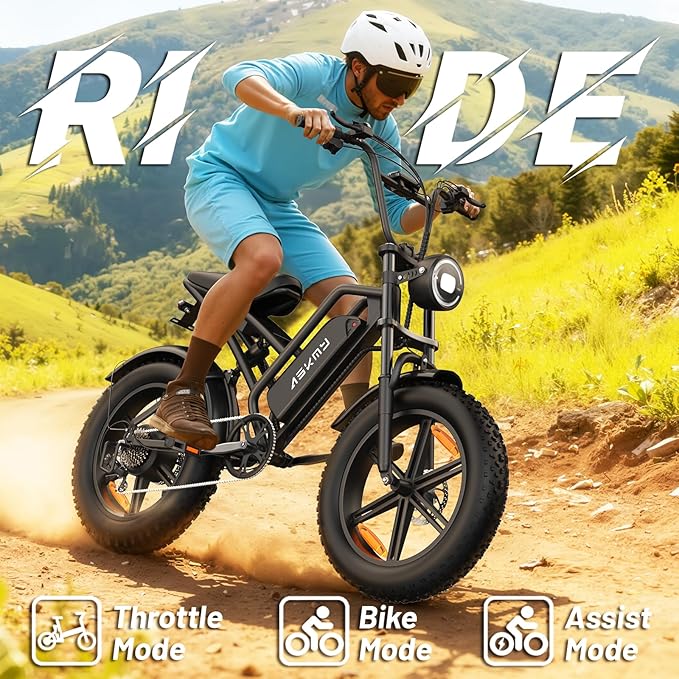 Electric Mountain Bike for Adults, 1500W Peak Motor Ebike, 28 MPH and 60 Miles PAS Range, 20 Inch Fat Tire Dirt E Bike for All-Terrain, 7 Speed, Electric Bicycles with 48V 15Ah Removable Battery