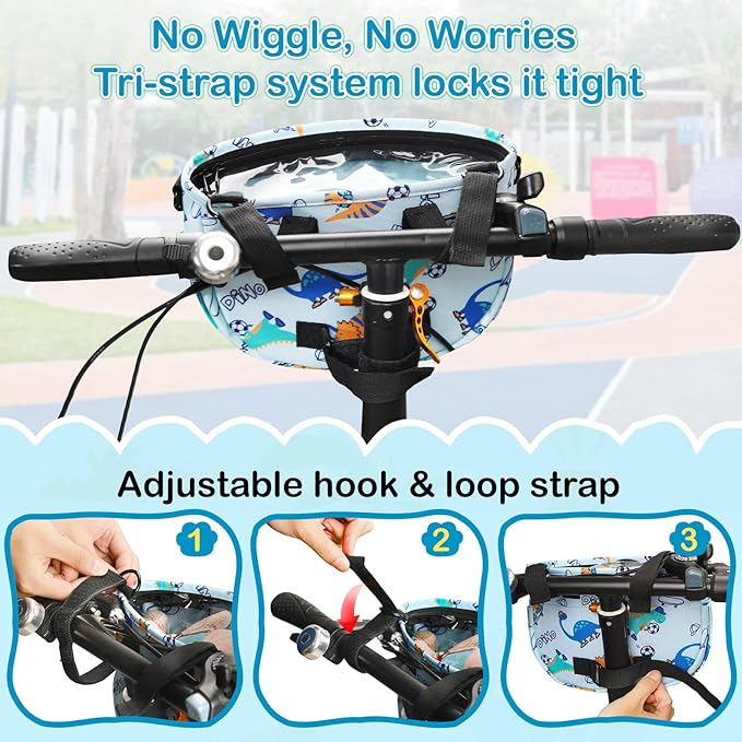 Kids Bike Basket Bag, Waterproof Bicycle Basket Pouch for Girls Boys 6-10, Children's Front Handlebar Bag with Reflective Safety Strap & Detachable Shoulder Strip, Fit Toddlers Bikes Tricycle Scooter