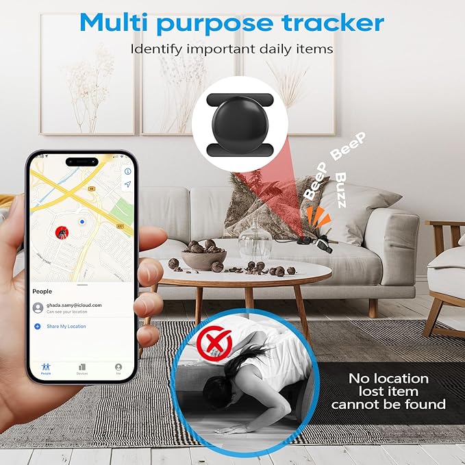 Mini GPS Tracker for Vehicles, Magnetic Hidden CarTracker with 360-Day Battery, No Monthly Fee, No Subscription Required only Support Find My (iOS), Black