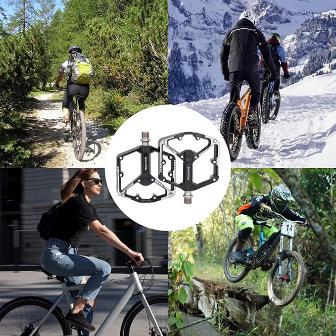 Black/Dazzle Mountain Bike Pedals, 3 Sealed Bearings Aluminum Alloy MTB Pedals with 20 Anti-Skid Pins CNC Bicycle Flat Pedals, 9/16" Lightweight Platform for Road Mountain BMX Bike
