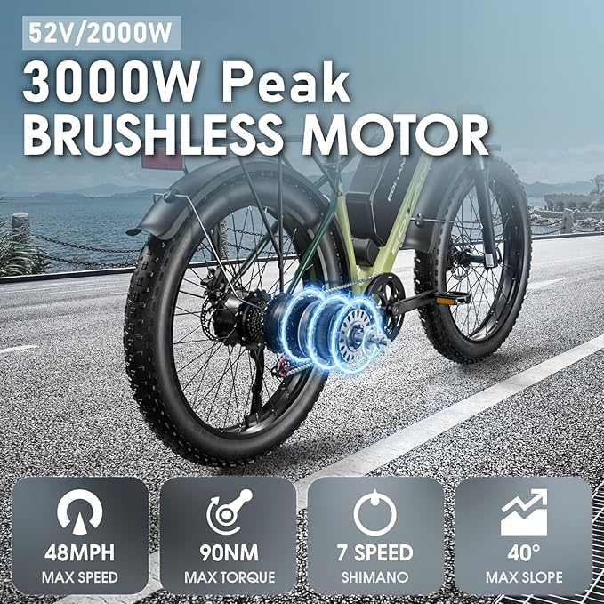 E Bikes for Adults Electric,51 MPH/48 MPH Fast Ebike Peak 5000W/3000W 32AH 52V 130 Miles Max, Dual Motor Electric Bike Fat Tire E Bike for Men, 26" Electric Bicycle for Snow Off-Road, Hydraulic Brakes