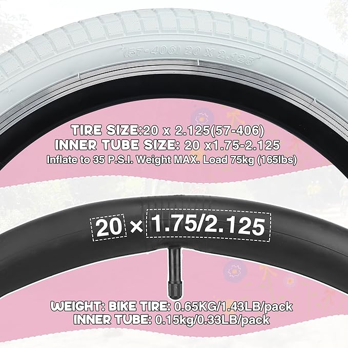 12/16/20x2.125 Bike Tires 1/2 Pack 12/16/20 Inch Kids Folding Replacement Tire/Tube Suitable for Tires 12/20x2.1 12/16/20x2. 125 12/20x2.25, Multiple Colors