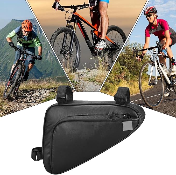Frame Bag Cycling - Lightweight Bikepacking Frame Bag, 1.5L Storage Capacity | Weatherproof Design with Water-Resistant Zippers, Fits Most Bike Frames, Perfect for Tools, Snacks, Phone, and Outdoor Ad