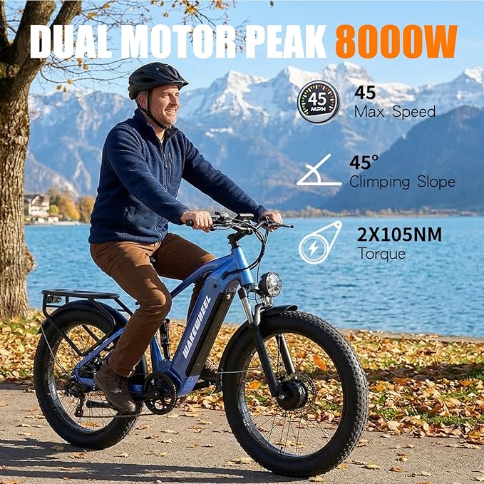 8000w Electric Bike for Adults, 60V 32Ah Battery Ebike, Fat Tire & Long Range Electric Bicycles, 210Nm Mountain Bike Full Suspension, Hydraulic Brake Electric Bicycle